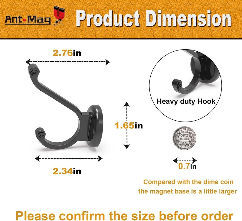 Ant Mag Magnetic Hooks Heavy Duty 140lbs Neodymium Magnet Wall Hooks for Hanging Coats Robes Backpacks Bags Hats Keys Mugs Cups Towels Pack of 4 - Image 2